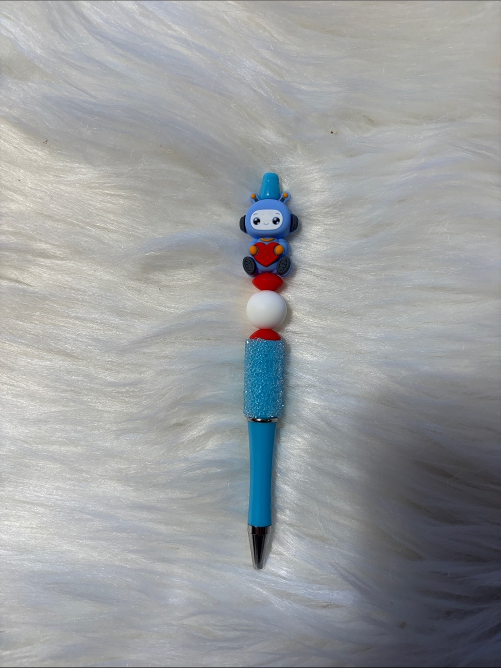 Source Unknown Blue Robot Bead Grip Kids Pen with Red and White Accents